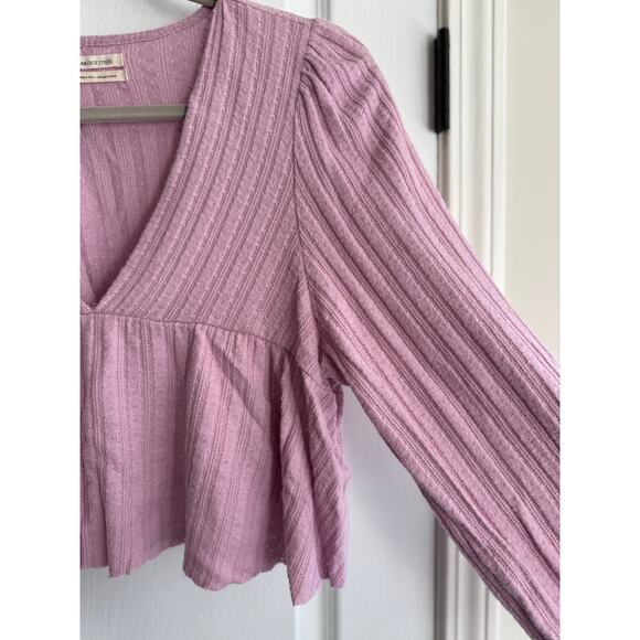 Urban Outfitters Lilac Ribbed Cropped Babydoll Peplum Long Sleeve Top size Small - Picture 3 of 7